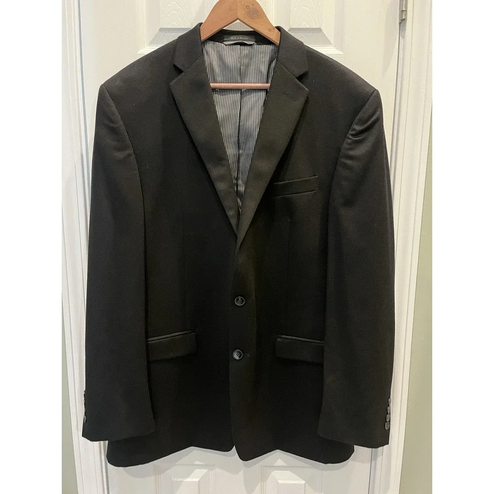 Calvin Klein Mens 44L Onyx Black 100% Cashmere Blazer Sport Coat 2 Button